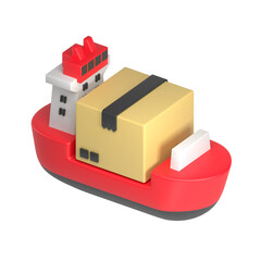 box package on red container ship 3d illustration
