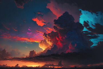 Fototapeta na wymiar at sunset, a beautiful, colorful sky with clouds. Generative AI