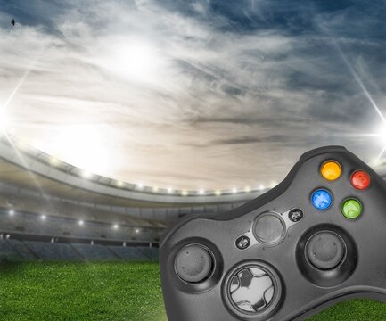 Playstation modern game Controller on stadium background
