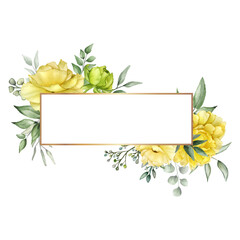 beautiful blooming yellow flower and greenery leaves floral frame