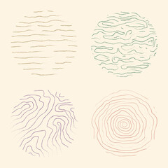 Set of round abstract colored hand drawn doodle texture shapes.
