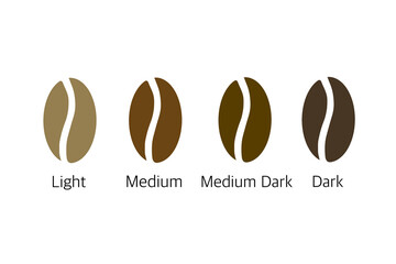 Coffee beans icon with roast level isolated on white.