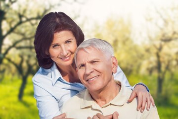 Fototapeta premium Happy senior old couple together in garden