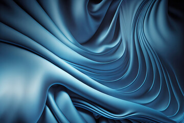 Obraz premium Elegant fabrics with a blue satin design motif and a single wave of blowing fabric. Generative AI