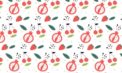 Seamless Pattern of Tropical Fruits Vector