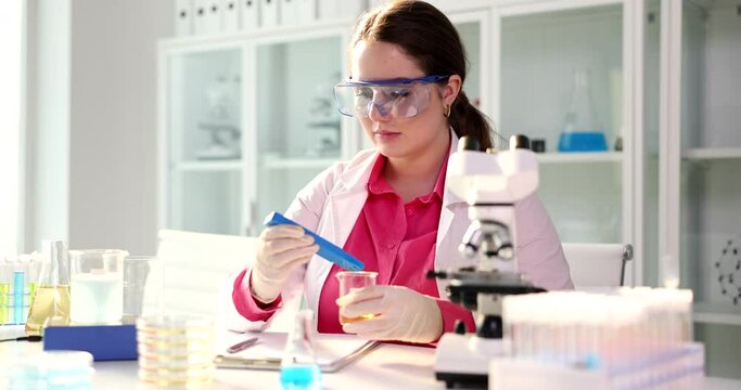 Female doctor tests urine for infections and various substances