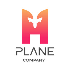 Fototapeta premium Letter H with plane vector logo. This design is modern and suitable for travel and transportation.