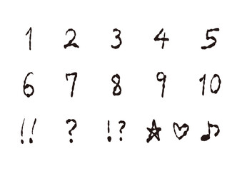 手書きの数字と記号セット　黒