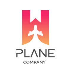 Letter W with plane vector logo. This design is modern and suitable for travel and transportation.