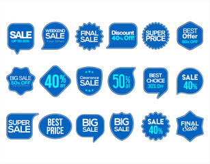 Collection of blue super sale and premium quality badge stickers and tags 