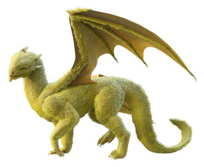 3d render fur dragon, magical colors