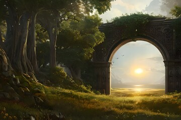 Fantasy world with background landscape 