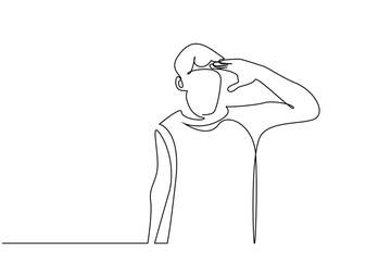 young man looking away line drawing