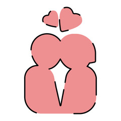 Outline icon love theme, romance, February 14, Valentine's Day. Design elements, white background. Red or pink. Cute cartoon style