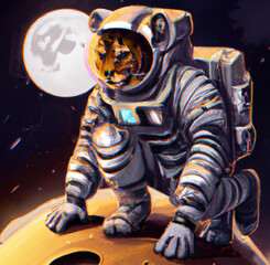 Astronaut Tiger Digital Art Created With Generative AI Technology