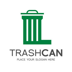 Letter L trash can vector logo template. This design use green color and nature theme. Suitable for recycle, reduce, font and text.