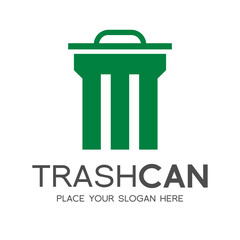 Letter M trash can vector logo template. This design use green color and nature theme. Suitable for recycle, reduce, font and text.