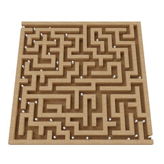 3d render of a wooden maze stick people overhead view isolated on transparent background