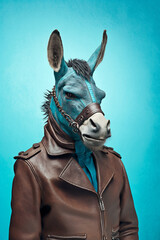 Stylish  donkey as Fashion Model in Leather Jacket Generative AI Digital Illustration Part#40223