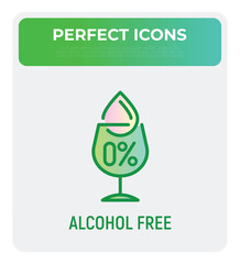 Alcohol free sign. Thin line icon for beauty product. Drinking glass with droplet. Modern vector illustration.