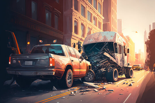 vehicle collision from vehicle collision on a city street between saloon vs pickup wait insurance. Generative AI