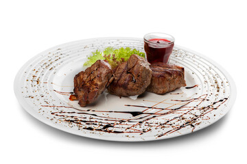 Grilled steaks and vegetable salad