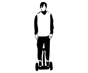 black and white abstract logo of a person on a gyro scooter