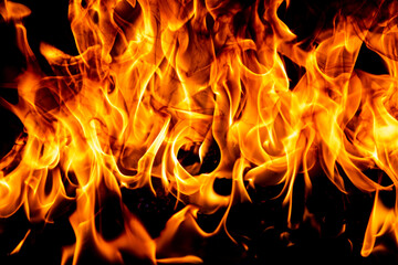 Fire flame isolate on black background. Burn flames, abstract texture. Art design for fire pattern, flame texture. - obrazy, fototapety, plakaty