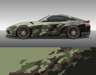 Camouflage car texture template for vinyl wrap and decal print. Classic camo military ornament. Vector illustration. - obrazy, fototapety, plakaty