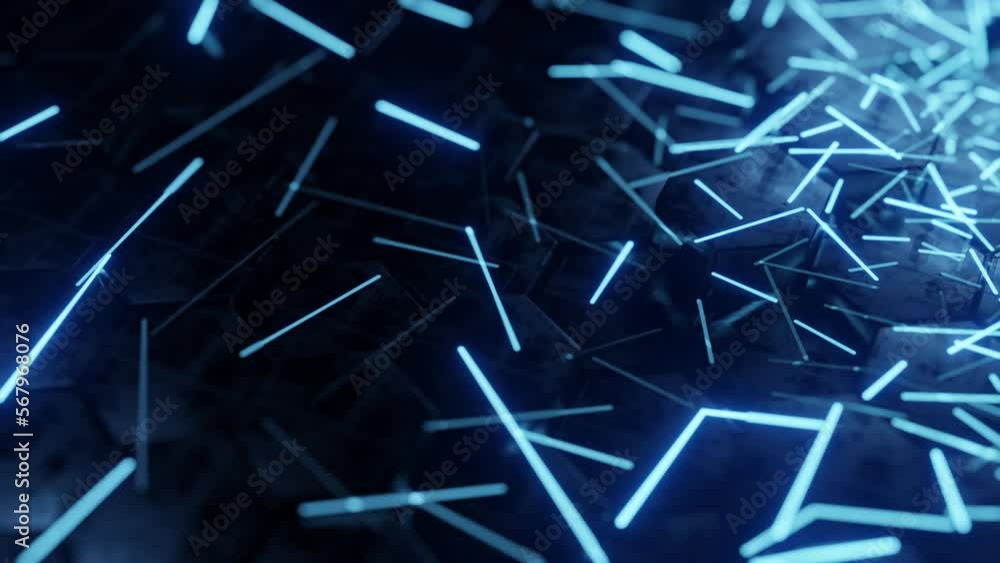 Aufkleber futuristic hexagon background. abstract blue hexagonal pattern. random glowing lines. neon light. de