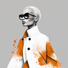 Watercolor fashion beautiful woman. Fashion woman in sunglasses. Sketch. Abstract fashion watercolor illustration. Generative AI