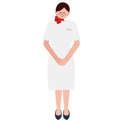 美容部員・エステティシャンの女性がお出迎えしているイラスト(半袖）