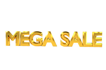 Mega sale, special sale, in 3D Gold premium collor. Mega sale gold with shadow. 3D Illustration transparent background