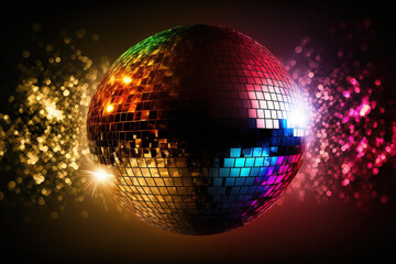 vibrant disco Background of a nightclub with mirror ball lights. Disco ball with party lights. selective attention. Generative AI