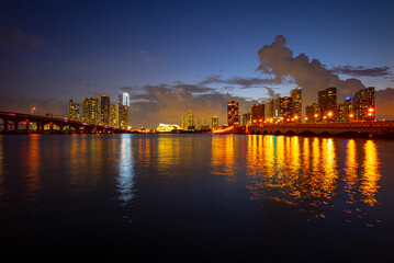 Miami, Florida, USA skyline on Biscayne Bay.