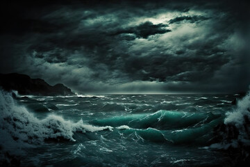 Fototapeta premium a stunning gloomy sky and a dark, stormy sea. Generative AI