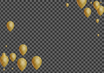 Golden Baloon Background Transparent Vector. Surprise Falling Set. Gold Festive Ballon. Air Rainbow Frame.