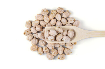Chick pea (Bengal gram, Garbanzo, Garbanzo bean, Egyptian pea) Chickpea with wooden spoon