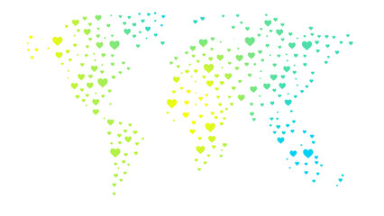 Hearts Map. Colored hearts forming world map, PNG format with transparent background.
