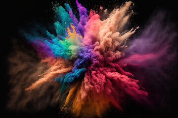 powder explosion with color. abstract close up of background with dust. vibrant explodes Holi paints. Generative AI