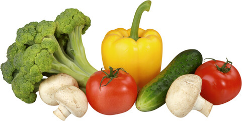 Broccoli, mushrooms, peppers, cucumber and tomatoes