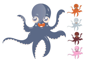 The octopus  for the fabric is hand-drawn. Beautiful  underwater pattern for fabric. Stock illustration.