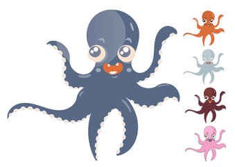 The octopus  for the fabric is hand-drawn. Beautiful  underwater pattern for fabric. Stock illustration.