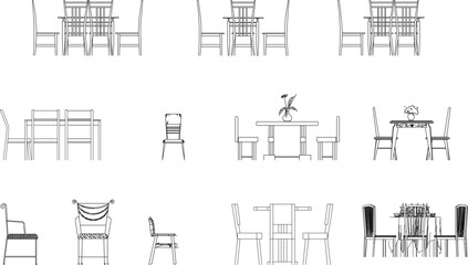 Vector sketch illustration of modern minimalistic classic dining room table