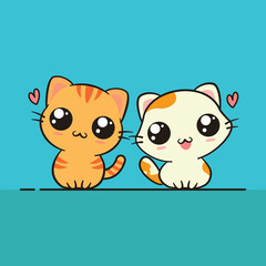 Two Cute Cats in Love. Cartoon Vector Icon Illustration. Animal Icon Concept Premium Vector. Flat Cartoon Style.