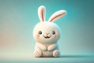 Cute rabbit / bunny cartoon character. Pastel background. Generative AI