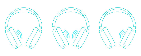 modern headphones, linear icons, noise canceling effect and echo effect in modern headphones mockup sound effects in headphones eps10
