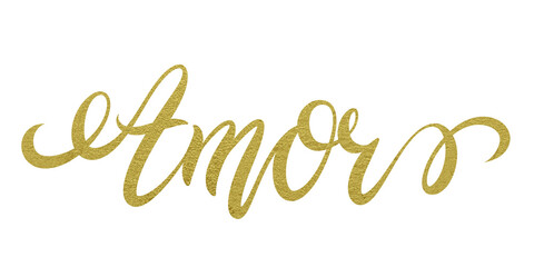 Obraz na płótnie Canvas Amor beautiful lettering png illustration with sparkling gold grain pattern, suitable for celebration, greeting, element, clip art, card, post, etc