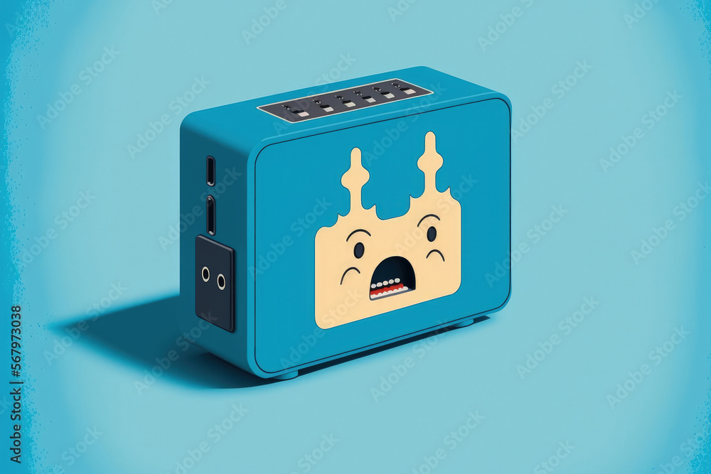Poster wireless internet router modem switch with copy space on a blue background, a current networking and