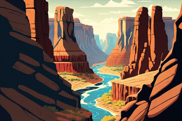 View of the river running through the canyon as seen from the cliff. Generative AI